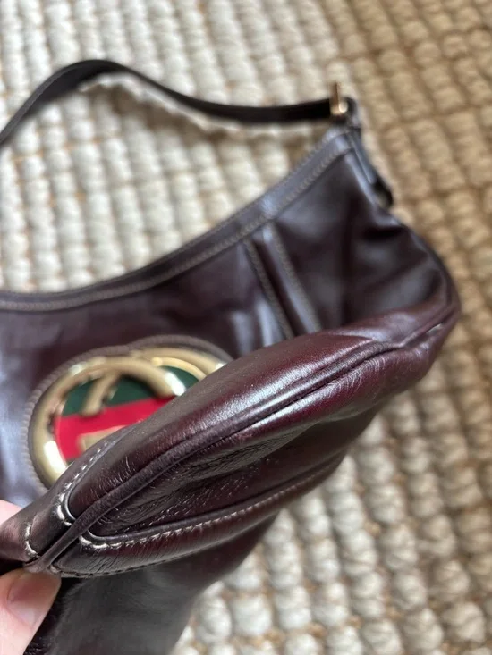 Gucci Brown Leather Medium Britt Shoulder Hobo Bag with Red & Green Web - Picture 5 of 10